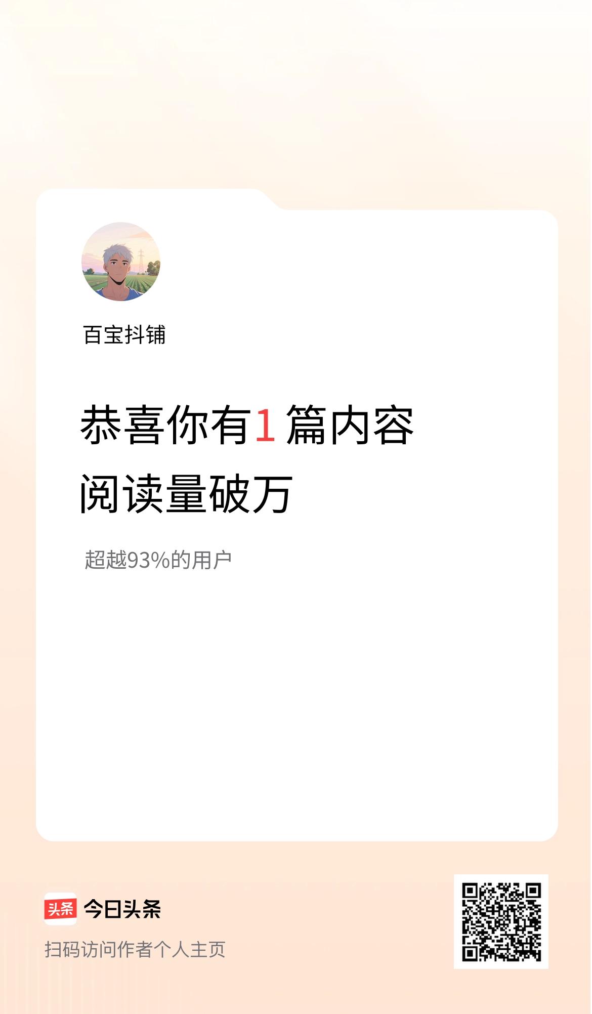 我在头条有1篇内容阅读破万了！