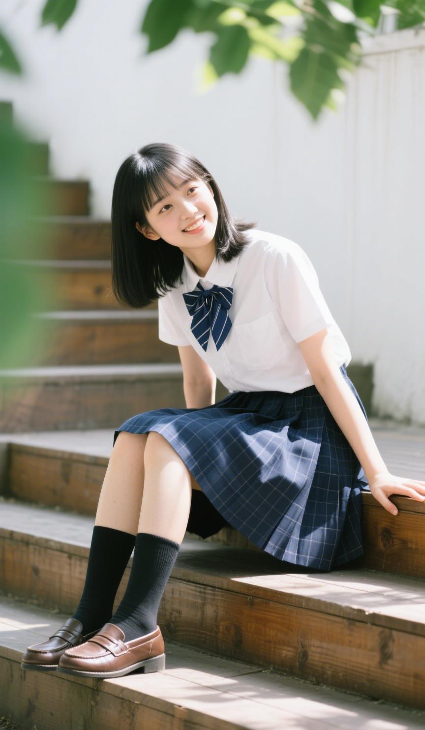 格纹裙摆随微风轻晃，像未拆封的夏天