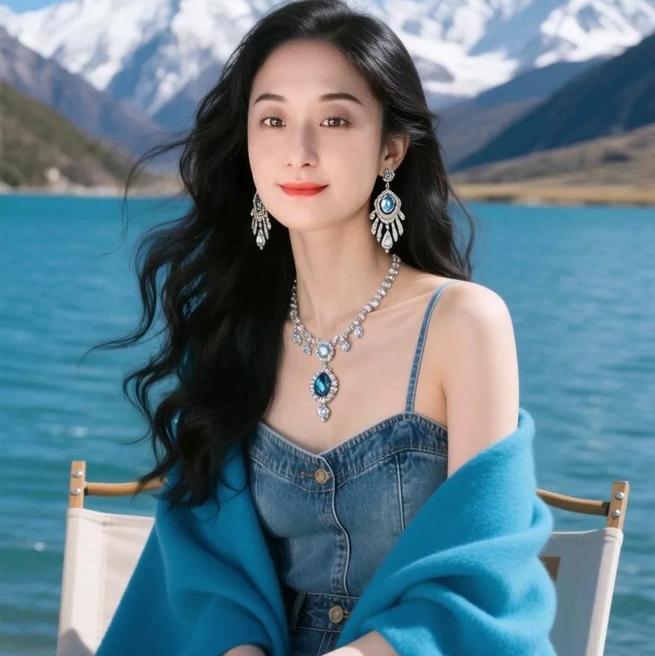 雪山湖畔的优雅仙女，感受自然的宁静与美丽。湖边温柔少女 湖畔白衣少女 自然系小仙