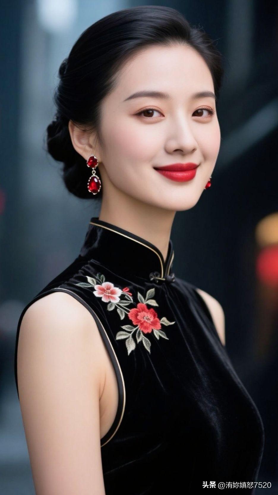 这位穿着旗袍、妆容精致的美女，让人瞬间联想到旗袍美人的魅力。她把旗袍的风骨与灵魂