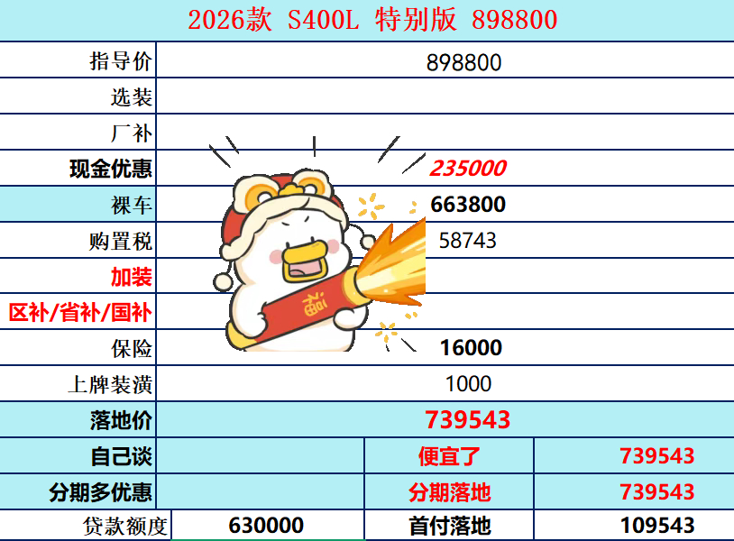 26款奔驰S400L特别版指导价89.88万现在奔驰通过减配降价把你能够购买行政