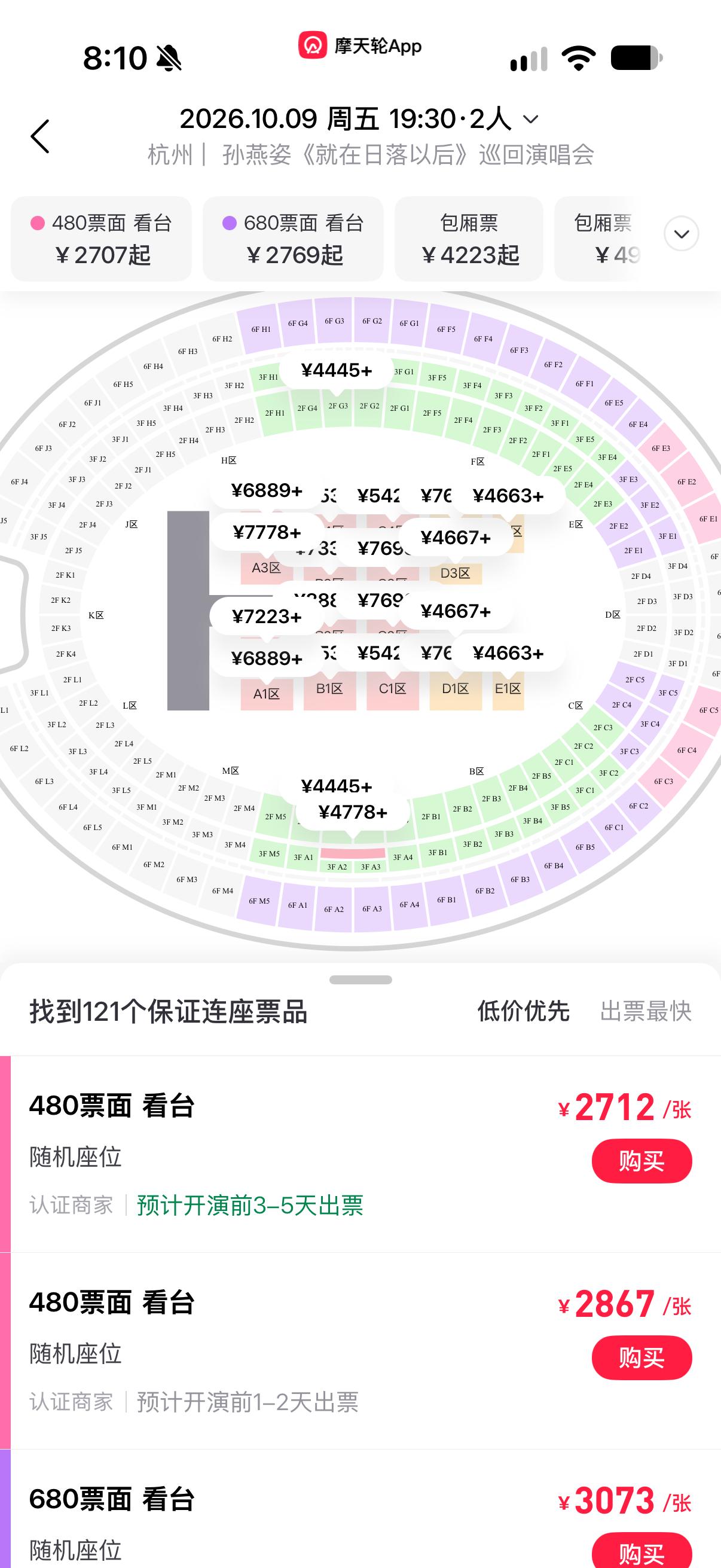 孙燕姿的演唱会，二级平台上480 等级的票，加价到 2700左右了[捂嘴哭]  