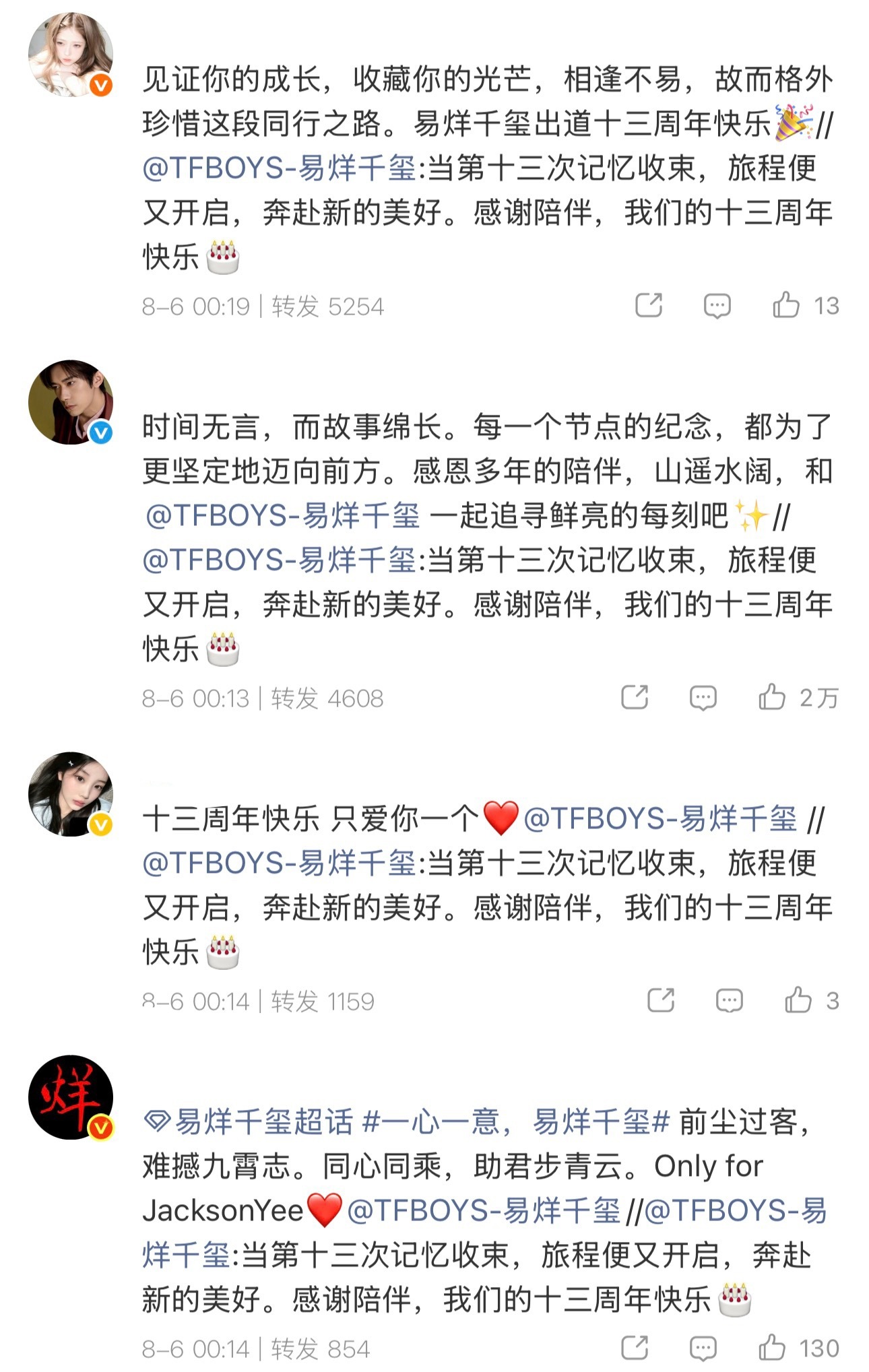 一晃眼TFBOYS已经出道 13周年🎂粉丝现状都在转发区送上了祝福未来会更好王
