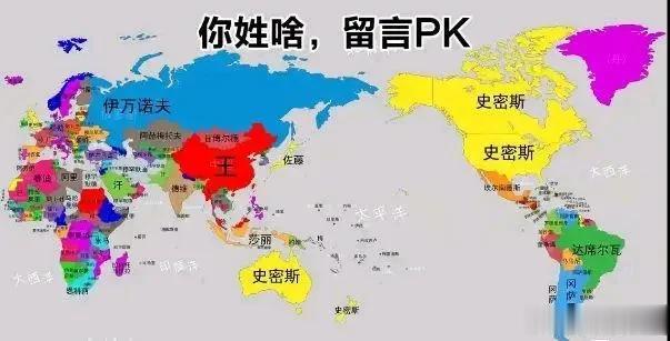 全球各国或地区第一大姓分布图