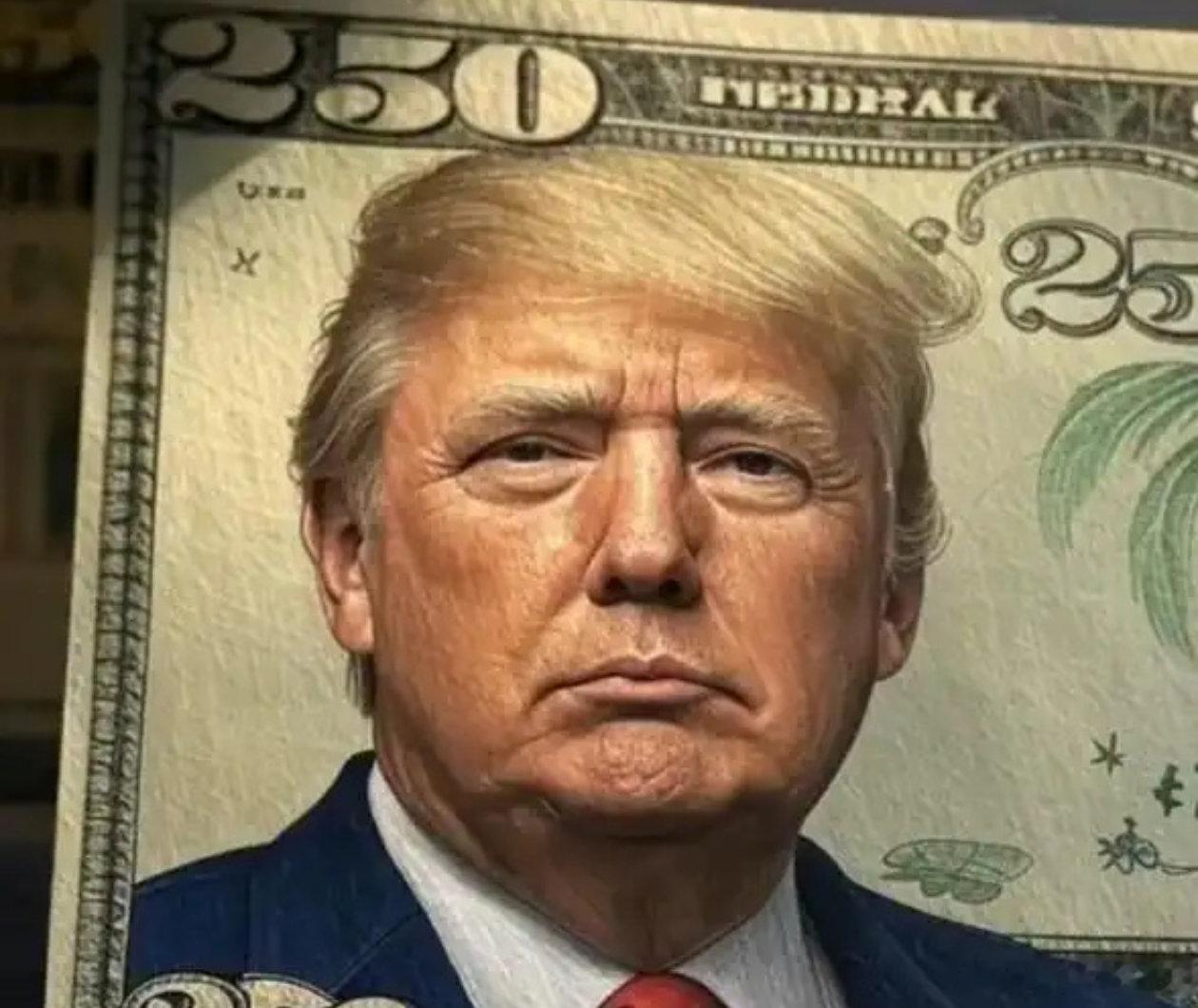 什么？250美元纪念钞？真忍不住笑了，我打麻将赢了250都收 248！特朗普25