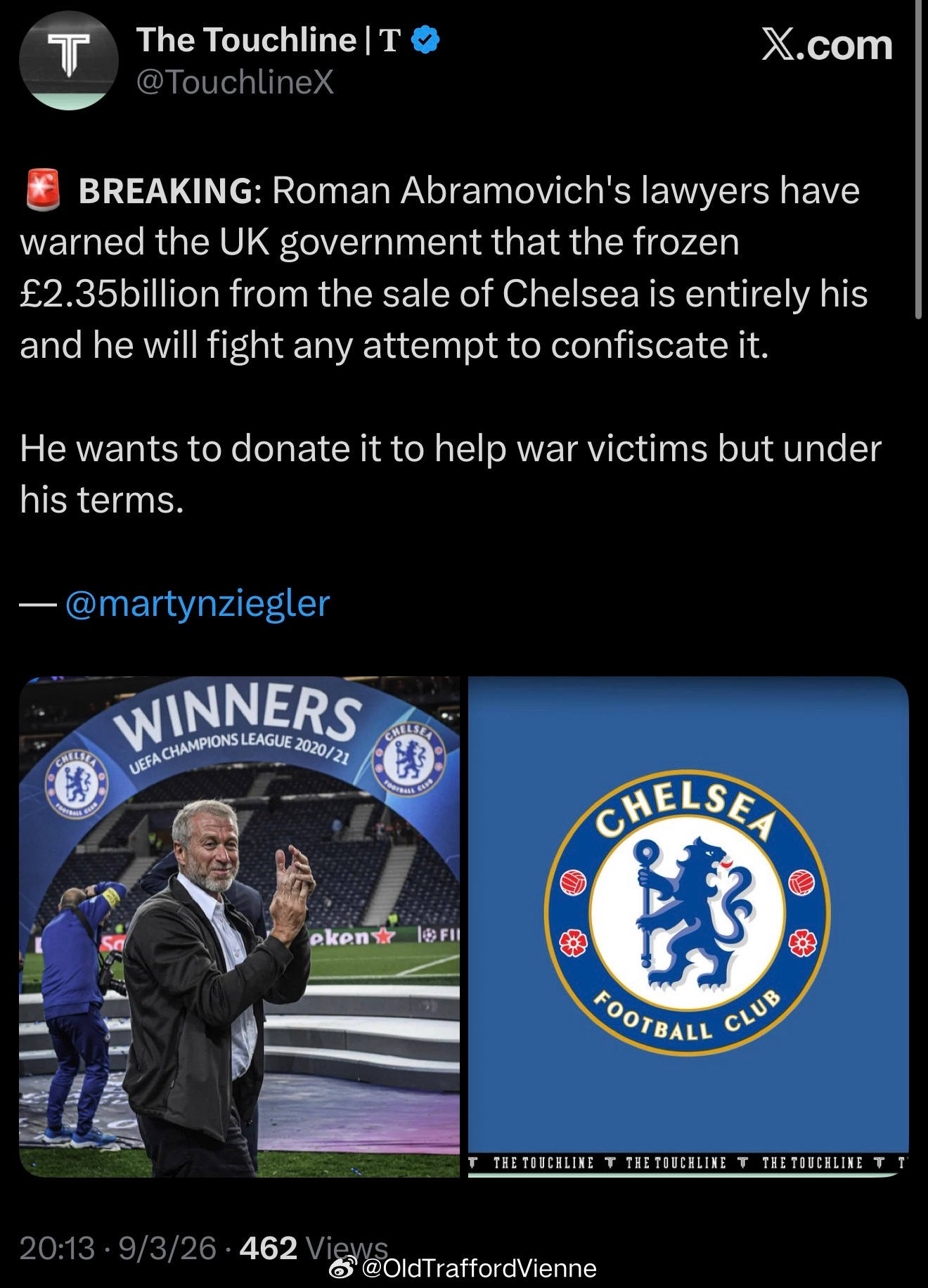 嚯，切尔西前老板阿布准备起诉英国政府吗？英国冻结了他出售切尔西的23.5亿英镑强