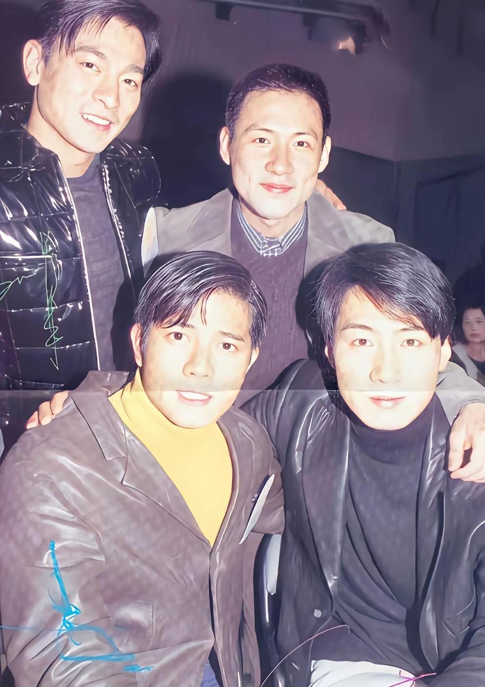 90年代初，四大天王的早期合照，当年港圈偶像人气的天花板，除了张学友，三人都是祖