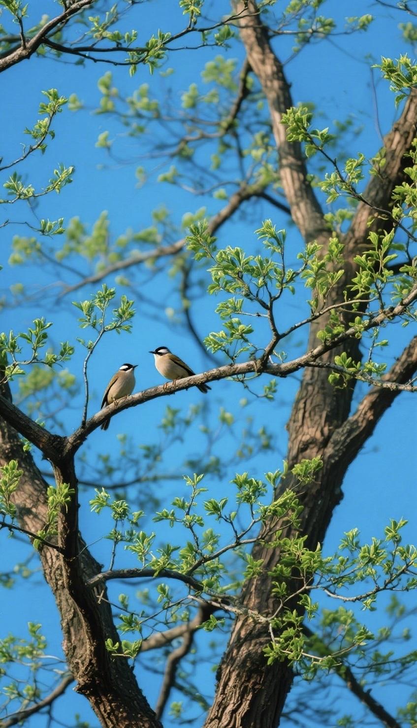 精美壁纸（691）🌈
📝这幅摄影作品以浓烈的蓝色为主调，搭配青棕色的树干与枝