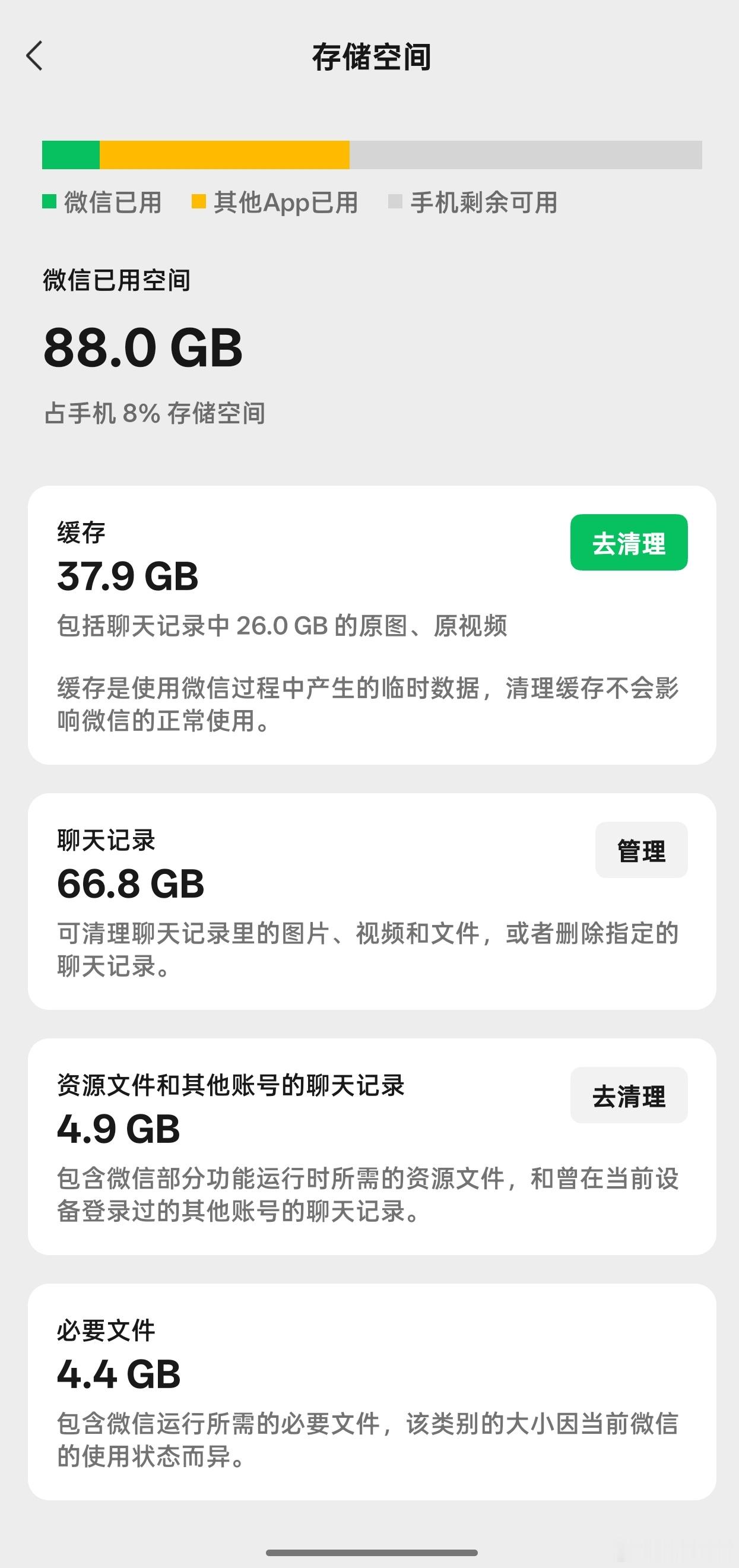 你的微信聊天记录有多少G看了眼我的，88G，这啥水平？还好是1TB存储的手机，不