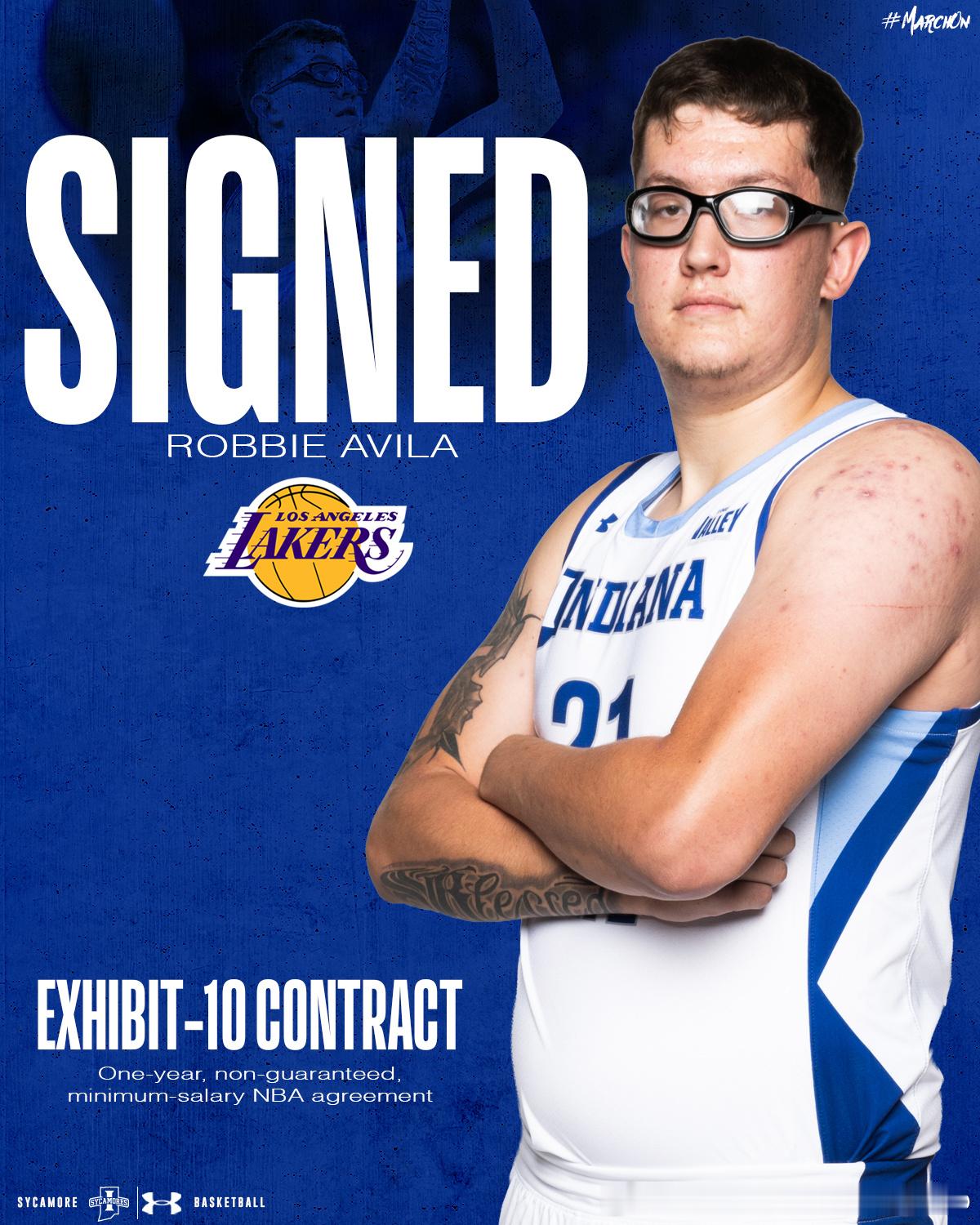 “NCAA约基奇”Robbie Avila与湖人签下Exhibit 10合同NB