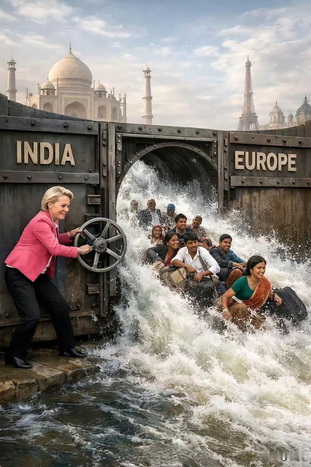 她打开了水坝，“大门洞开，洪流正朝你奔涌而来”…冯德莱恩与莫迪高调签下印欧自贸协