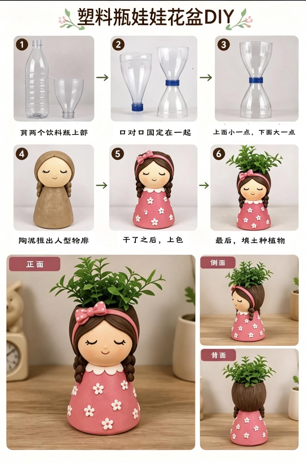 超简单手工教程，旧瓶子做出高颜值花盆
家里闲置的塑料饮料瓶先别丢掉，几步简易手工