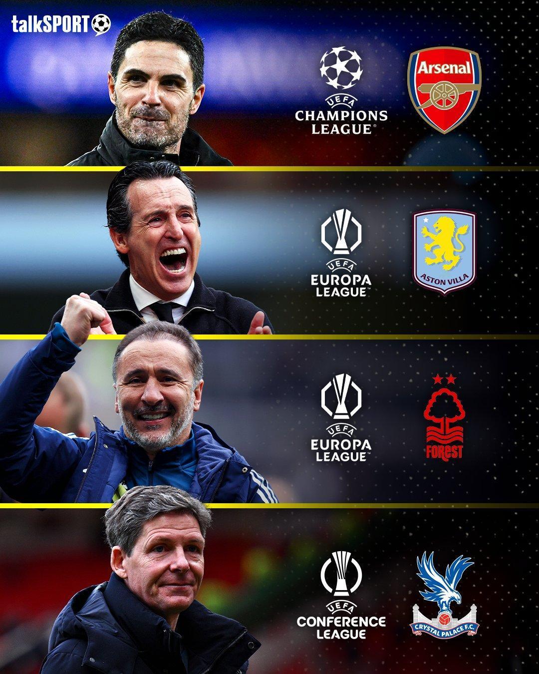 虽然欧冠四强里只有阿森纳一家英超俱乐部，但欧联杯和欧协联分别还有两支球队（维拉和