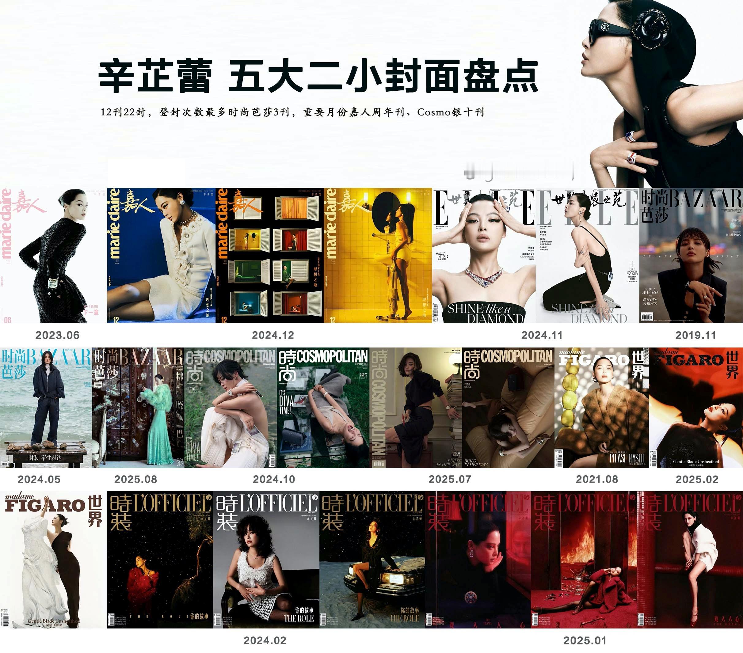 辛芷蕾年内相继入账时尚芭莎 时尚Cosmo 时装女刊 费加罗四本主流女刊，五大二