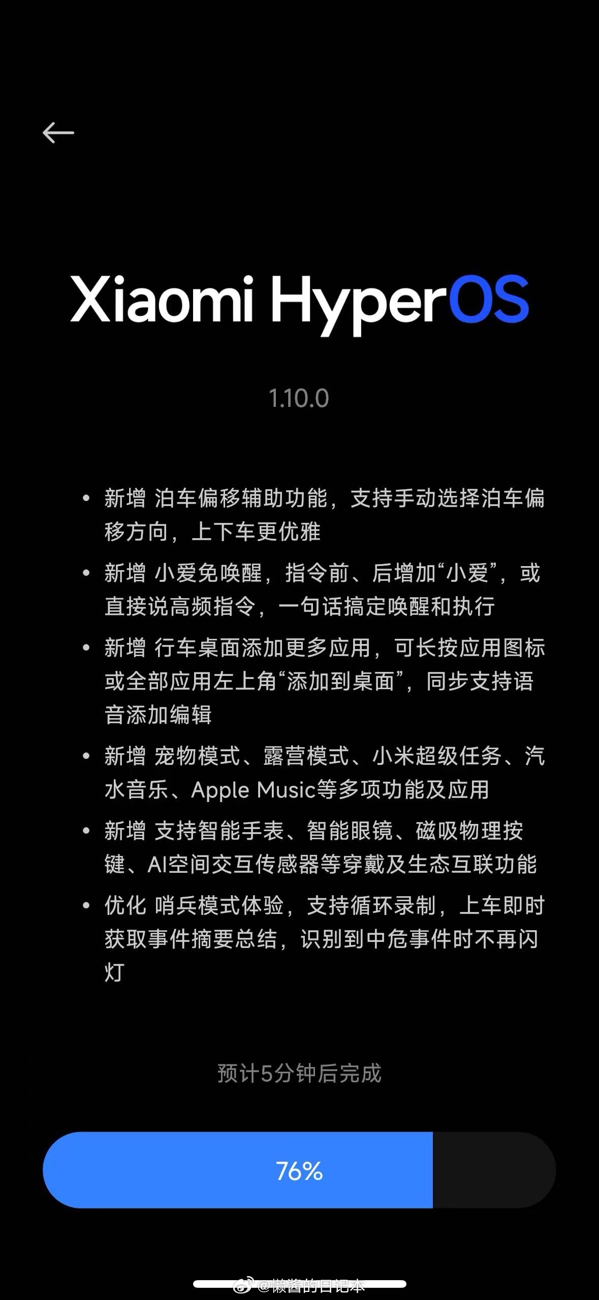 小米SU7 Pro/Max 正推送新版更新（ver 1.10.0）。更新内容如下