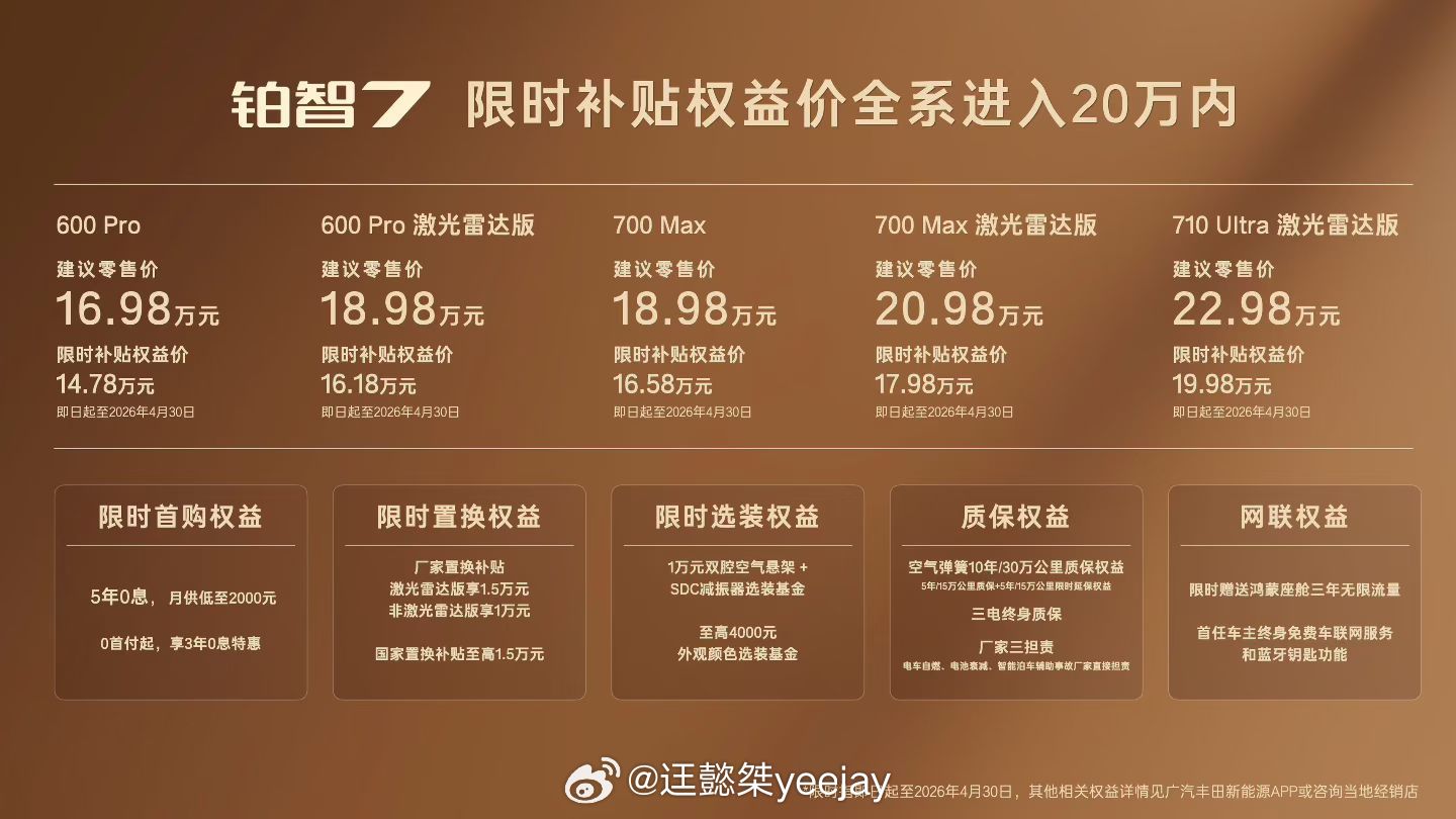 铂智7上市限时补贴权益价14.78万起配置到顶了，够卷啊，除了名字平常说起来显得