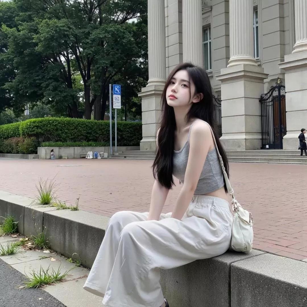 都市街头的少女，沉思与优雅并存