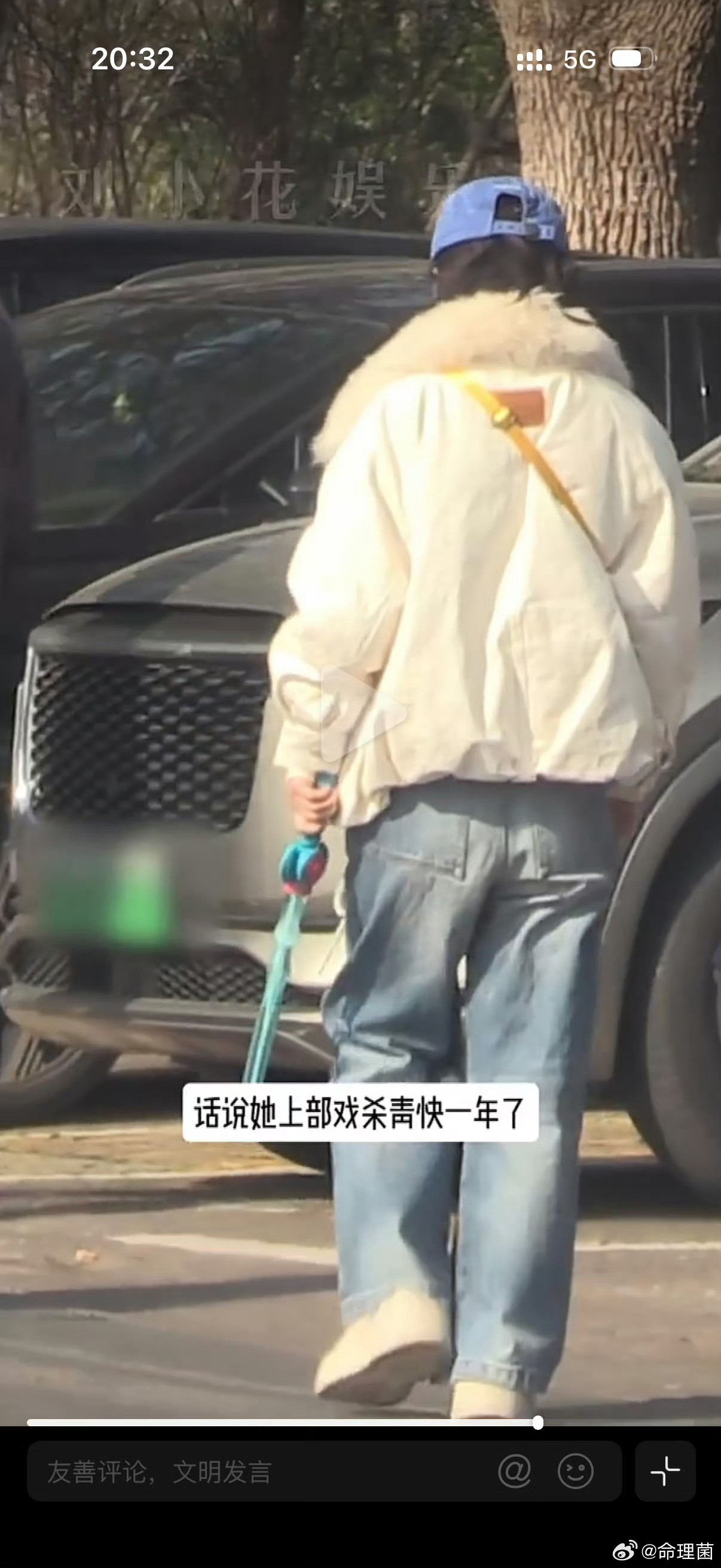 赵丽颖在公园散步玩得开心 