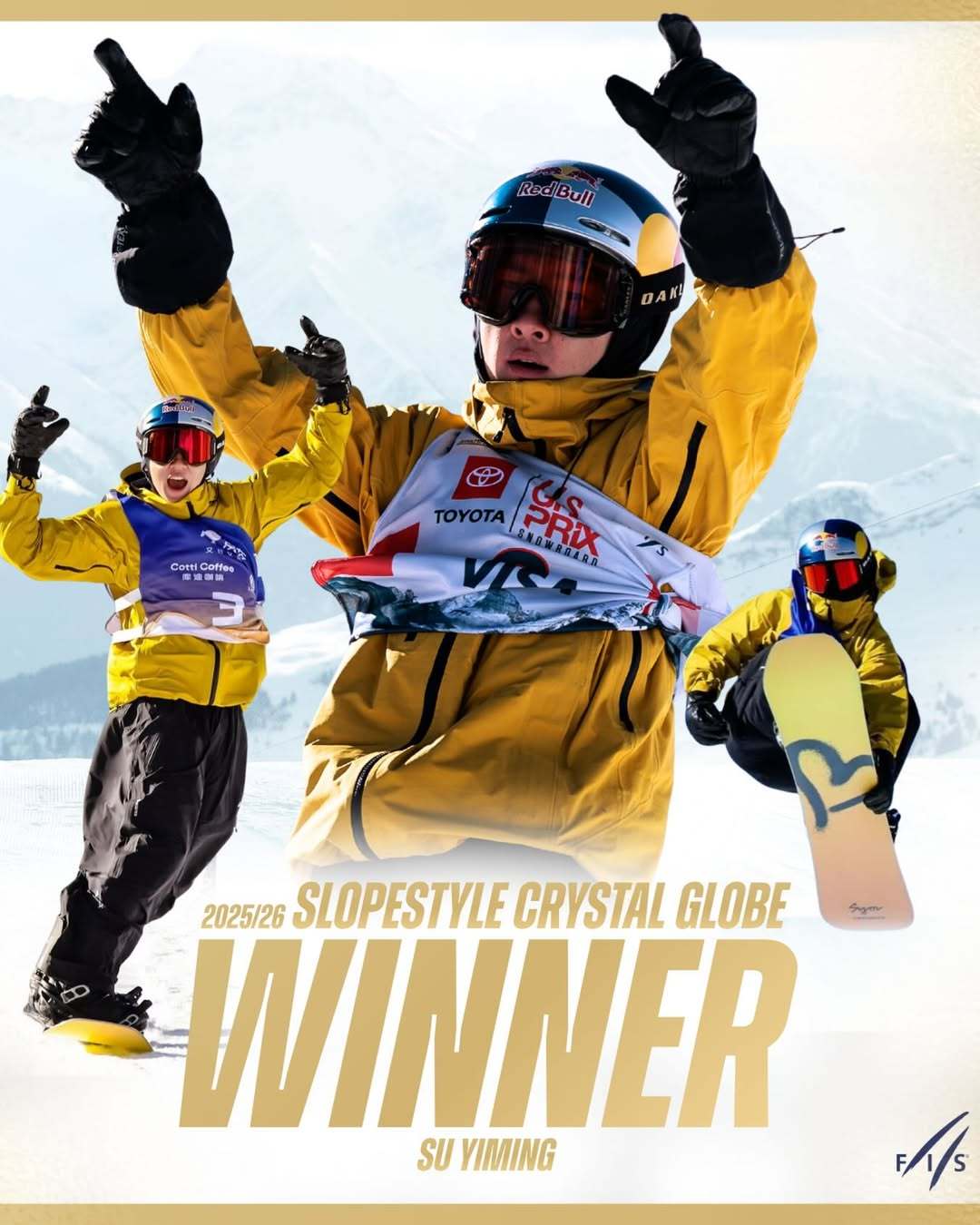 #苏翊鸣每场比赛都登上领奖台##国际雪联称赞苏翊鸣完成伟大赛季# 加冕本赛季单板