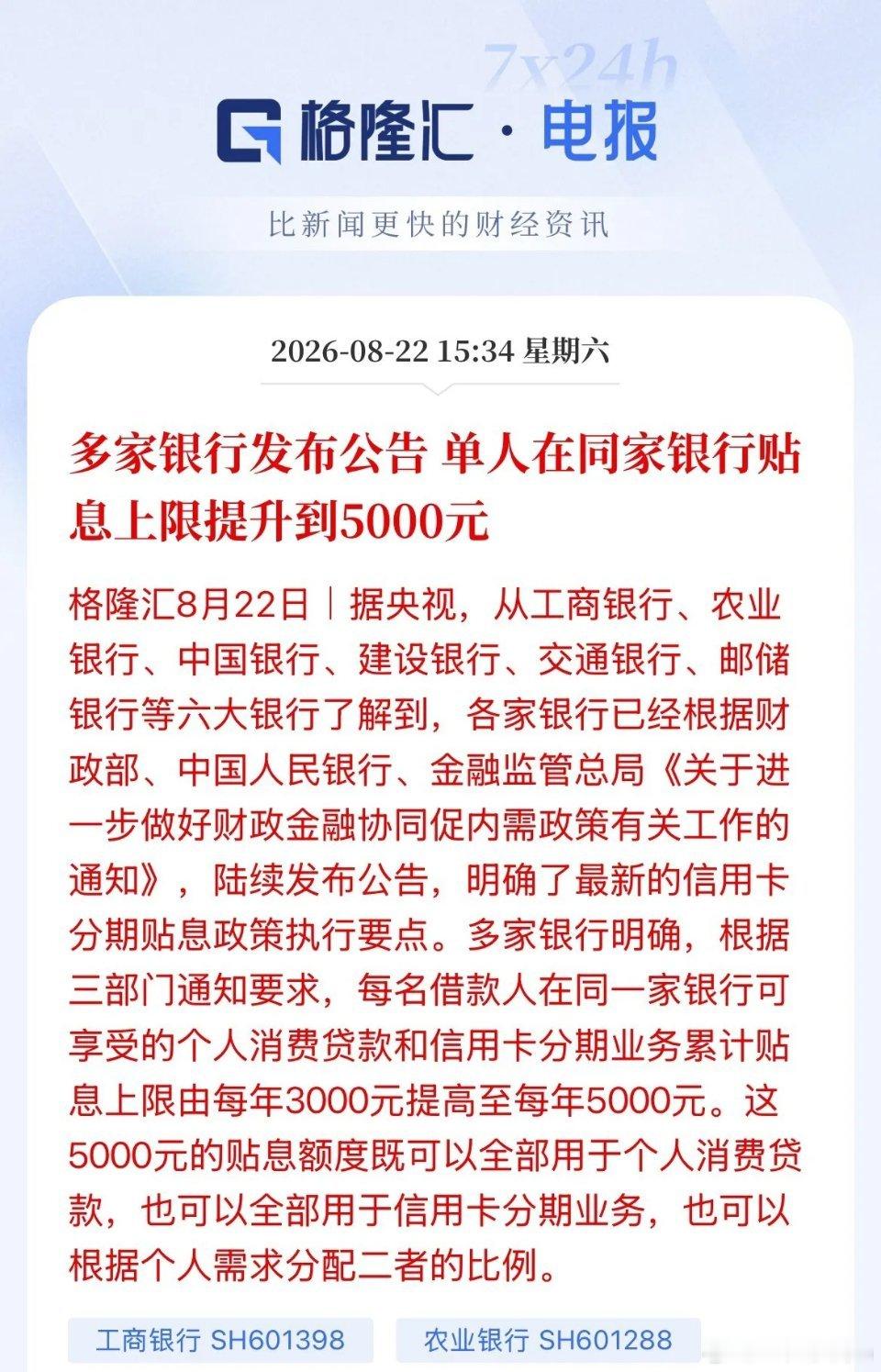 六大国有银行重磅发布！贴息上限再度提高！只要你消费，不管你是用银行信用卡消费还是