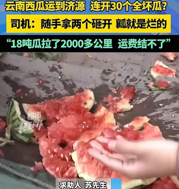 男子从云南运了18吨西瓜到河南，可收货方一检查，连开了30个瓜，外面都是好好的，