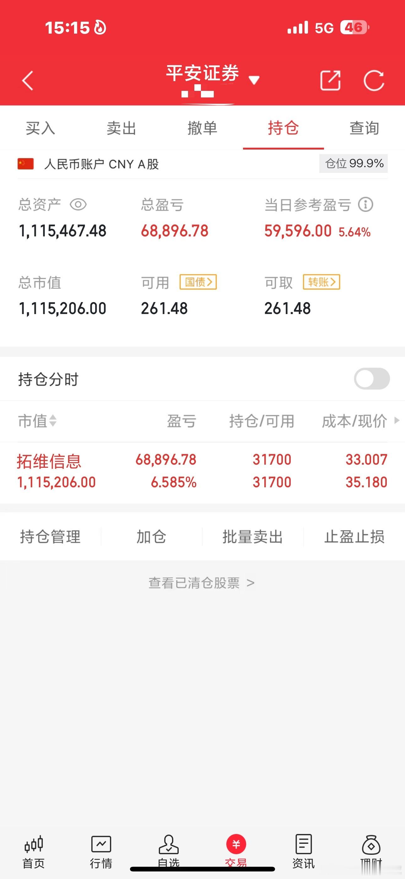 财神 60 万本金实盘炒股之旅（第 30 天）当前总资产：111w 当日操作：持