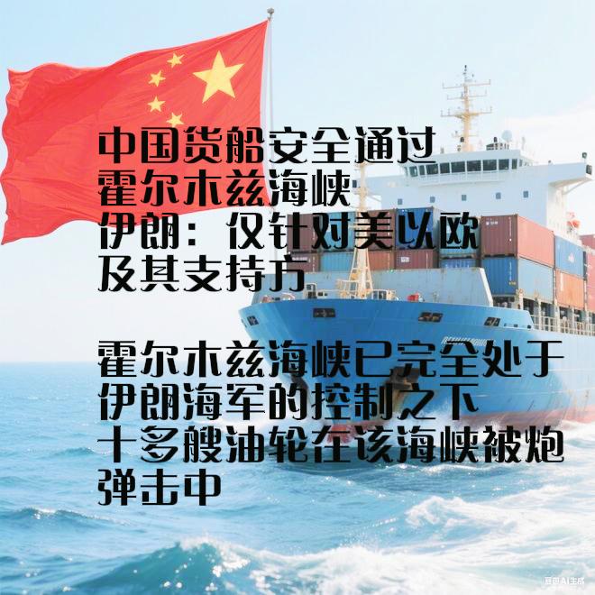 中国货船安全通过霍尔木兹海峡

伊朗：封锁霍尔木兹海峡仅针对美以欧及其支持方，伊