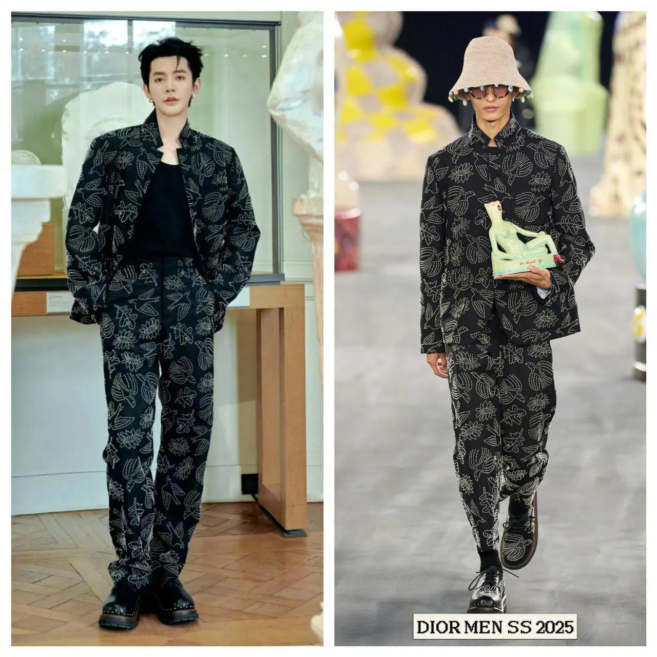 邓为看秀身着黑色刺绣西服套装太帅了[机智][玫瑰]！
邓为 D 亮相巴黎时装周 
