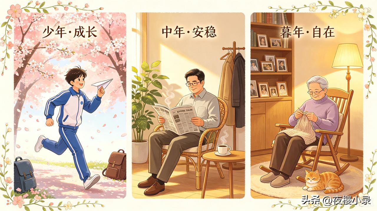 中年求安稳与担当，守好家人、稳住生活，盼日子平顺、身心不累；
暮年求心安与自在，