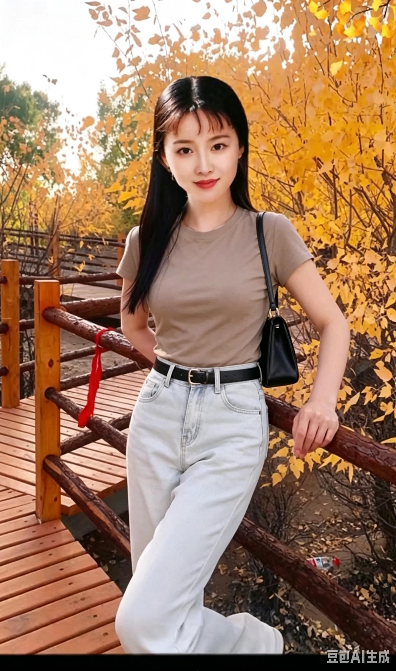 秋日漫步，黄叶相伴，时尚穿搭，尽显自然之美。