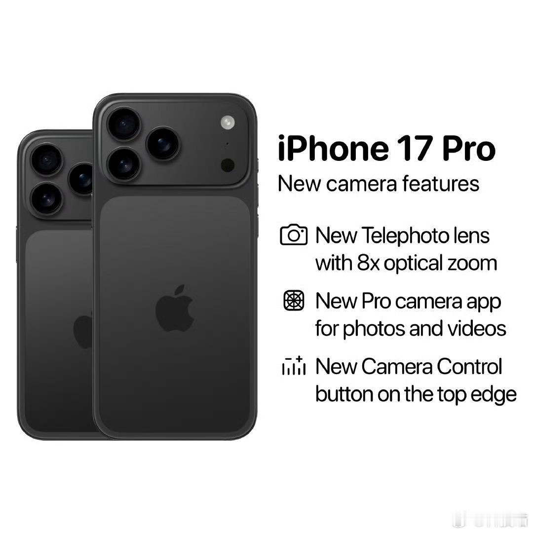 iPhone 17 Pro相机传闻1、8倍光学变焦2、全新专业相机应用程序3、顶