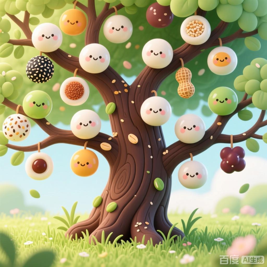 交换一张你拍的大树元宵节快乐，来一棵元宵树。一颗奇幻的汤圆树，树干由白色糯米质感