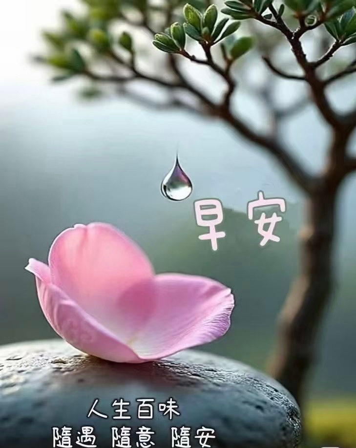 早安｜人生百味，随遇·随意·随安🌿清晨的阳光刚漫过窗台，就被这枚落在石头上的花
