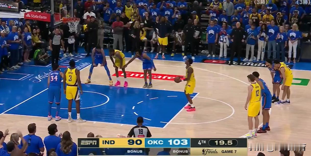 24-25赛季NBA总决赛第七场，雷霆103-91击败步行者队拿到队史第一座总冠
