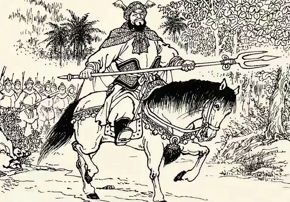 岳霖枪挑苗洞先锋赤利，苗王大怒，立即乘胯乌雅马，手持火焰叉前来报仇。 ...