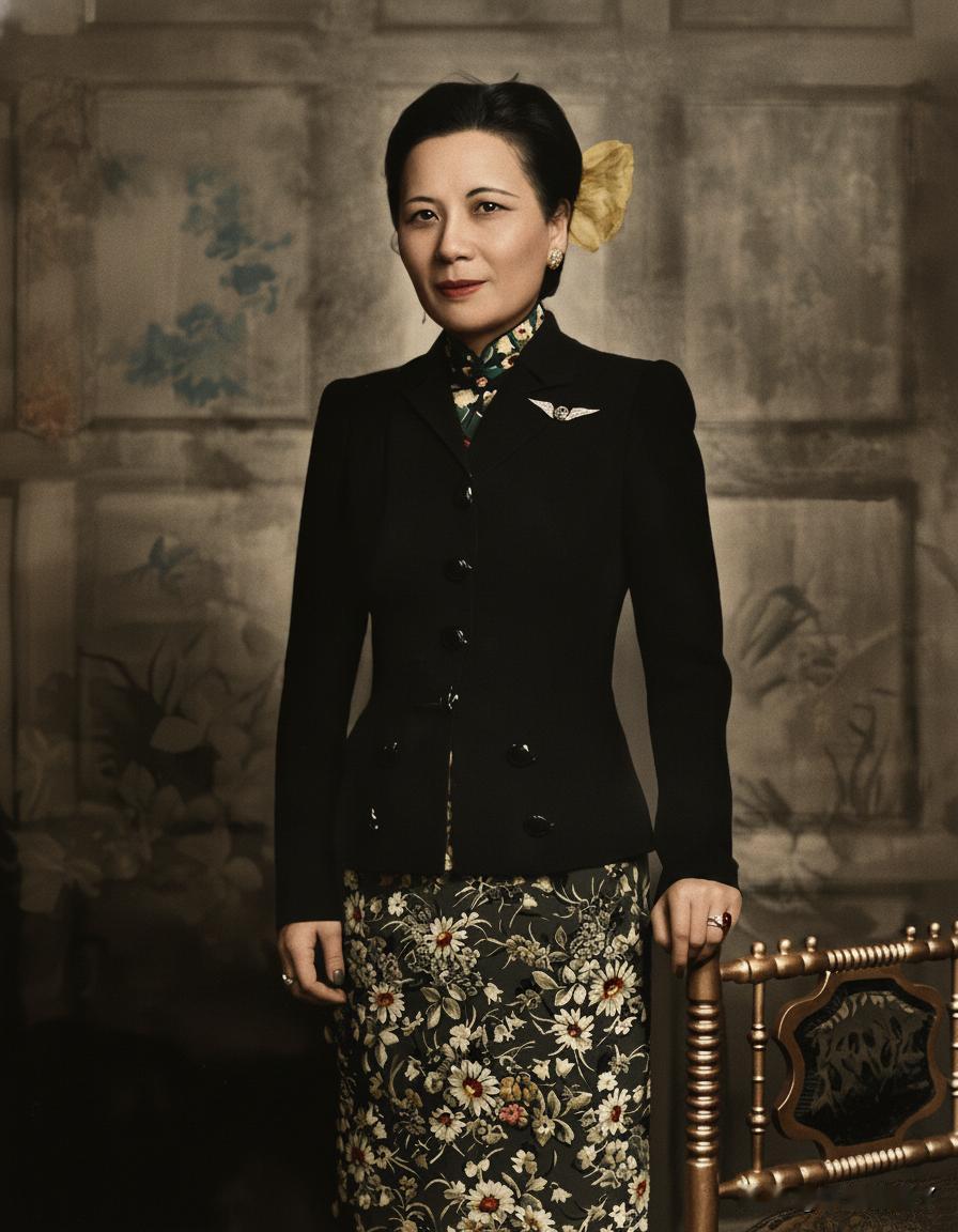 一九四三年，宋美龄的留影老照片，时年四十六岁。这并非演戏，也绝非影视剧里饰演者，