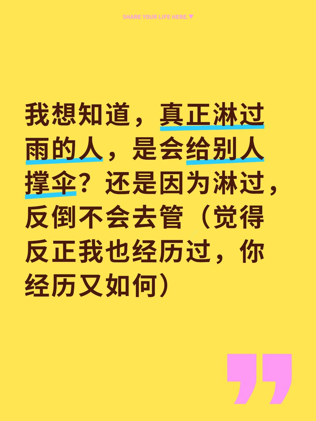 淋过雨的人，会给别人撑伞吗？