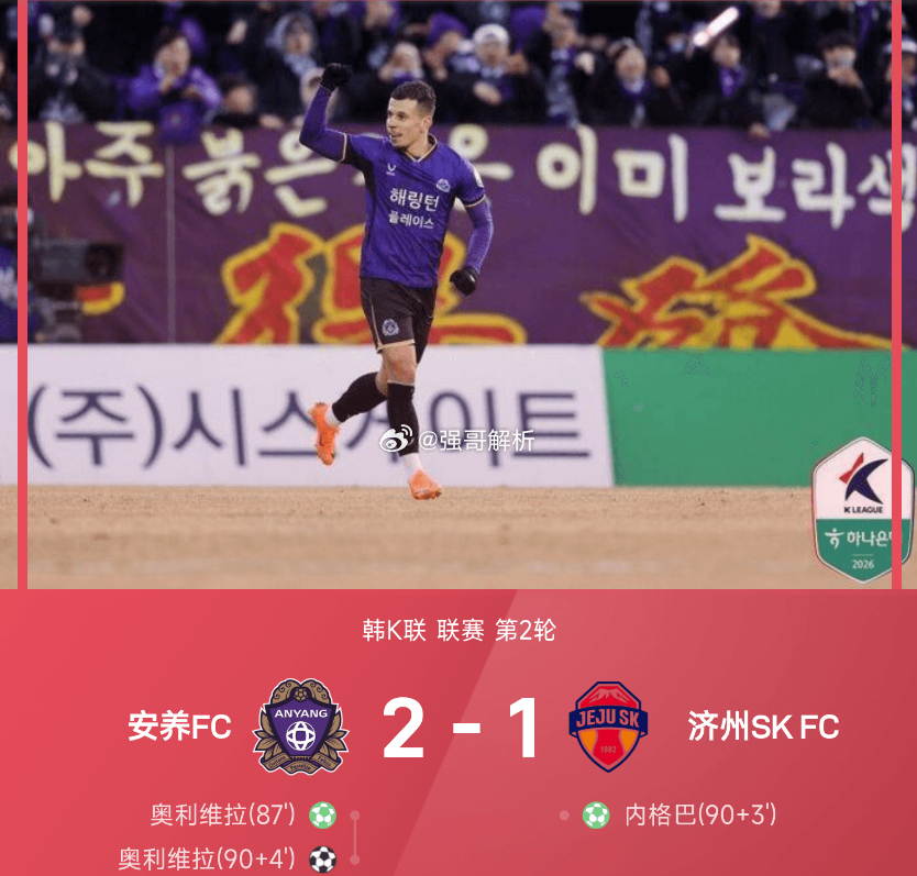 安养FC2-1战胜济州SK FC。上半场，两队均无进球良机；下半场，奥利维拉单刀