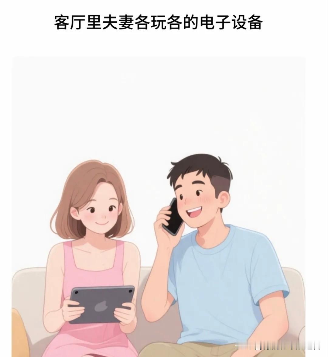趣味漫画：妻子瞥一眼抱iPad追剧的丈夫：你跟手机过吧。丈夫头也不抬：你跟Pad