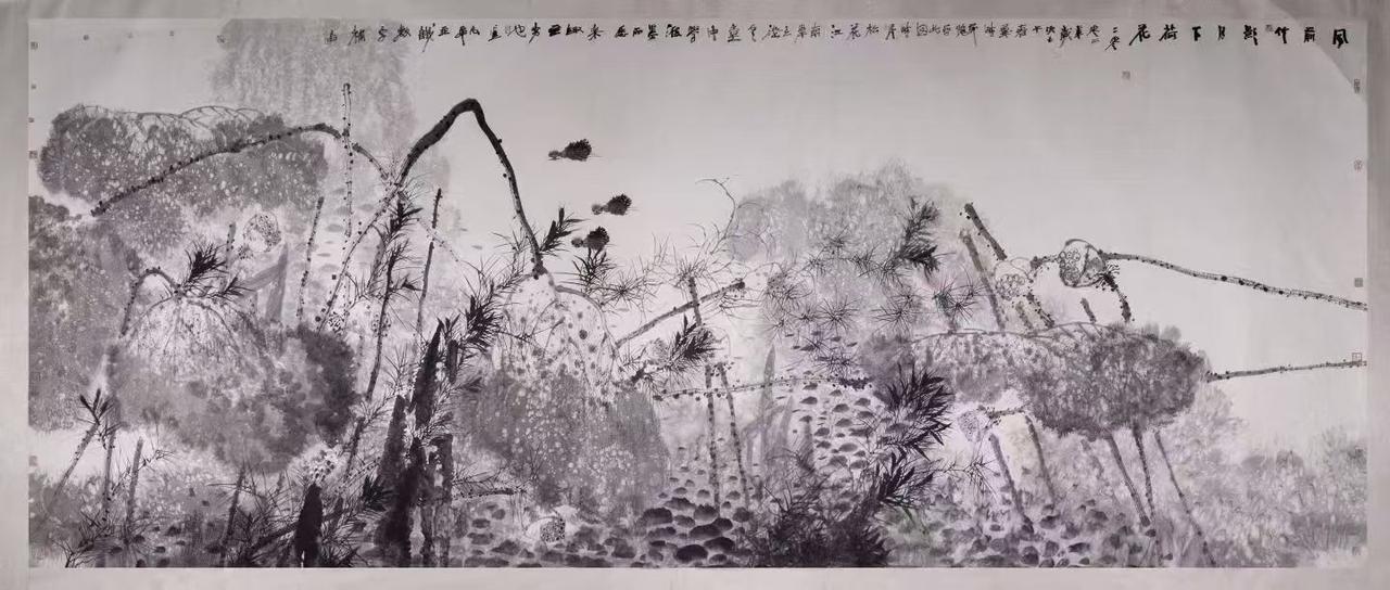 低售：当代著名书画家卢禹舜巨幅花鸟画，画心尺寸363*137厘米，全品如图，出版