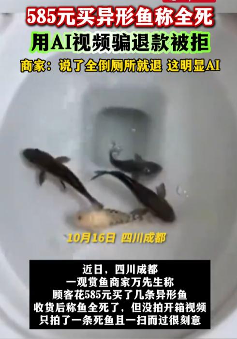 四川成都，一男子花585元网购几条异形鱼，收货后一口咬定鱼全死了，却拿不出开箱视