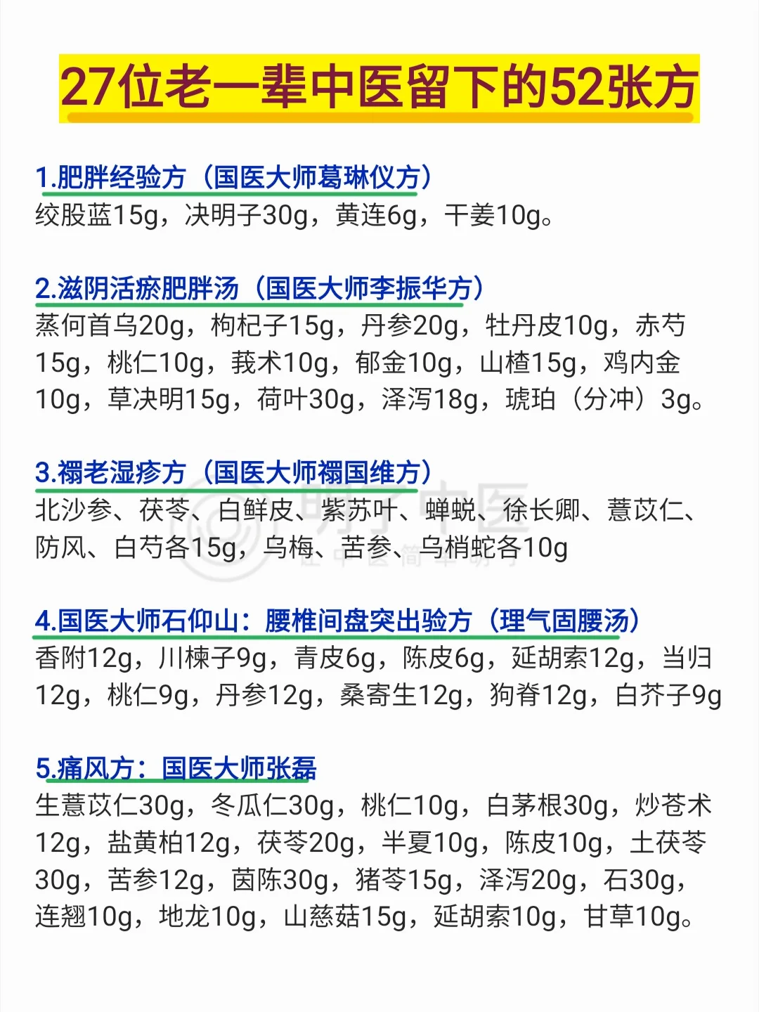 27位老一辈国医大师留下来的52张验方