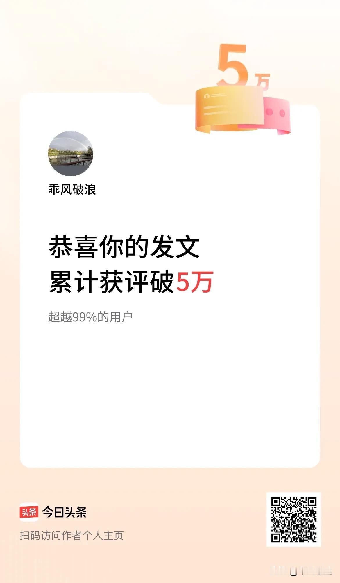 我在头条累计获评论量破5万啦！