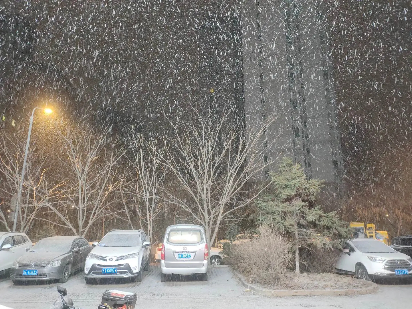 此时此刻，下雪了。 