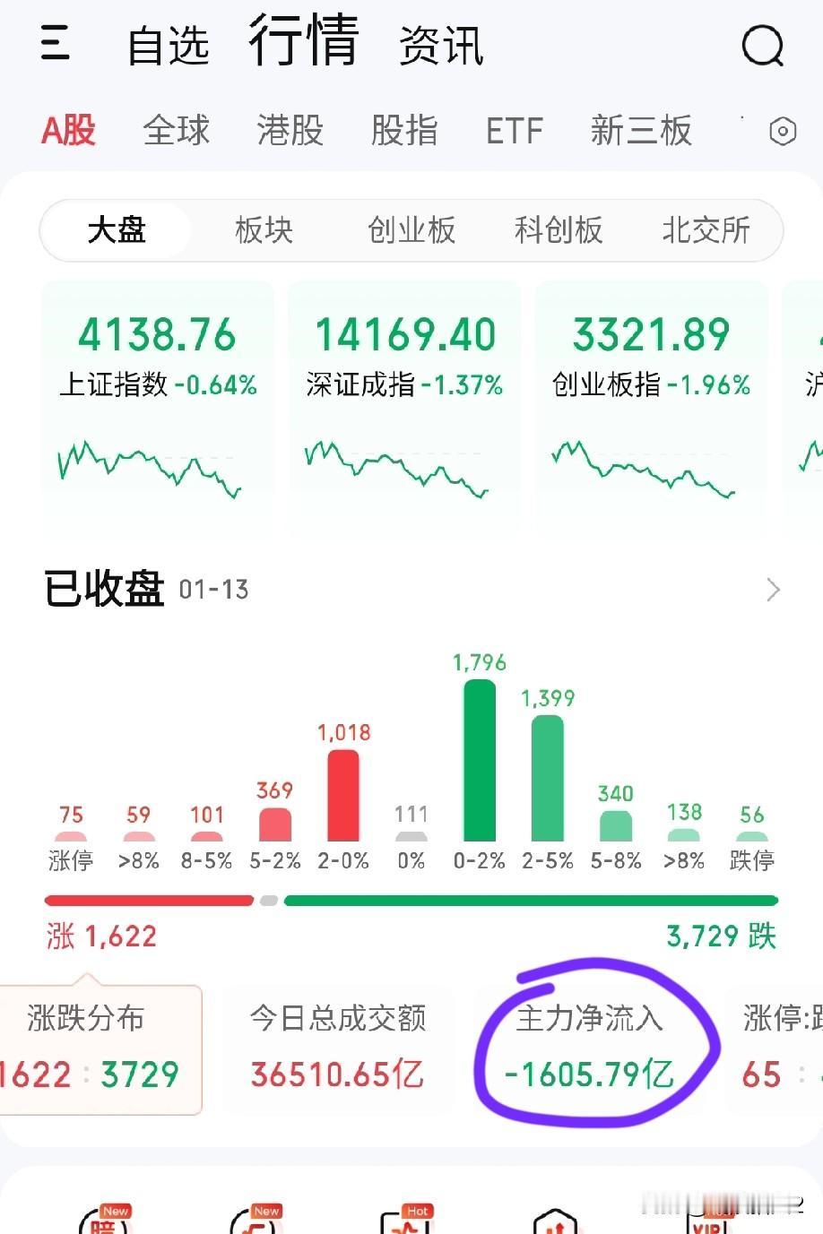 1月13日收评。明天会不会继续大跌？市场资金流向了何方？散户朋友该何去何从？

