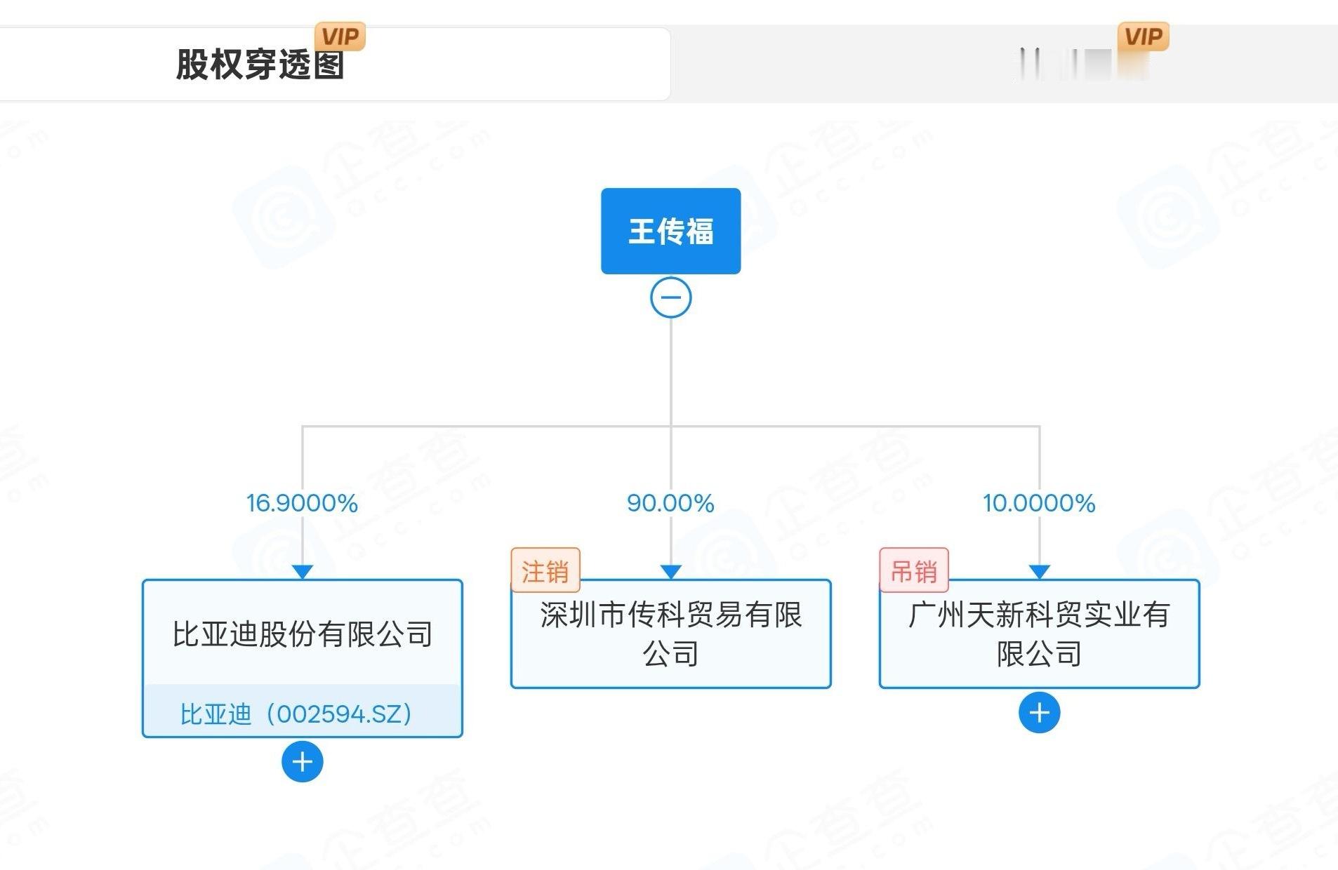 王传福：比亚迪控股股东、董事长&总裁，名下只有比亚迪一家公司，本人担任比亚迪法人