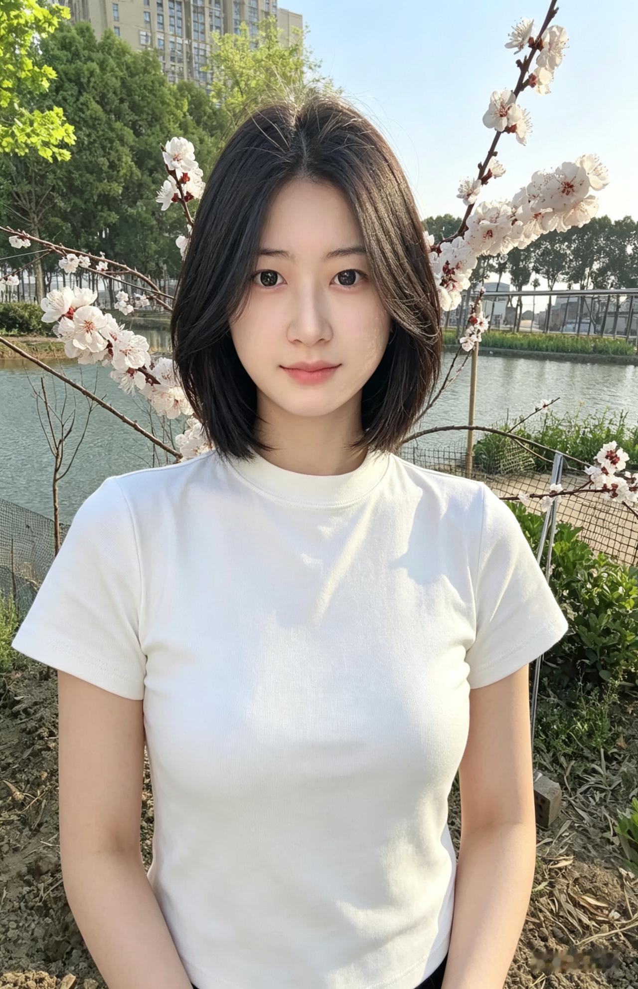 春天把花，开在了你的身后
白衫是未染尘的雪
短发是风剪的诗行
你站在花树下，也站