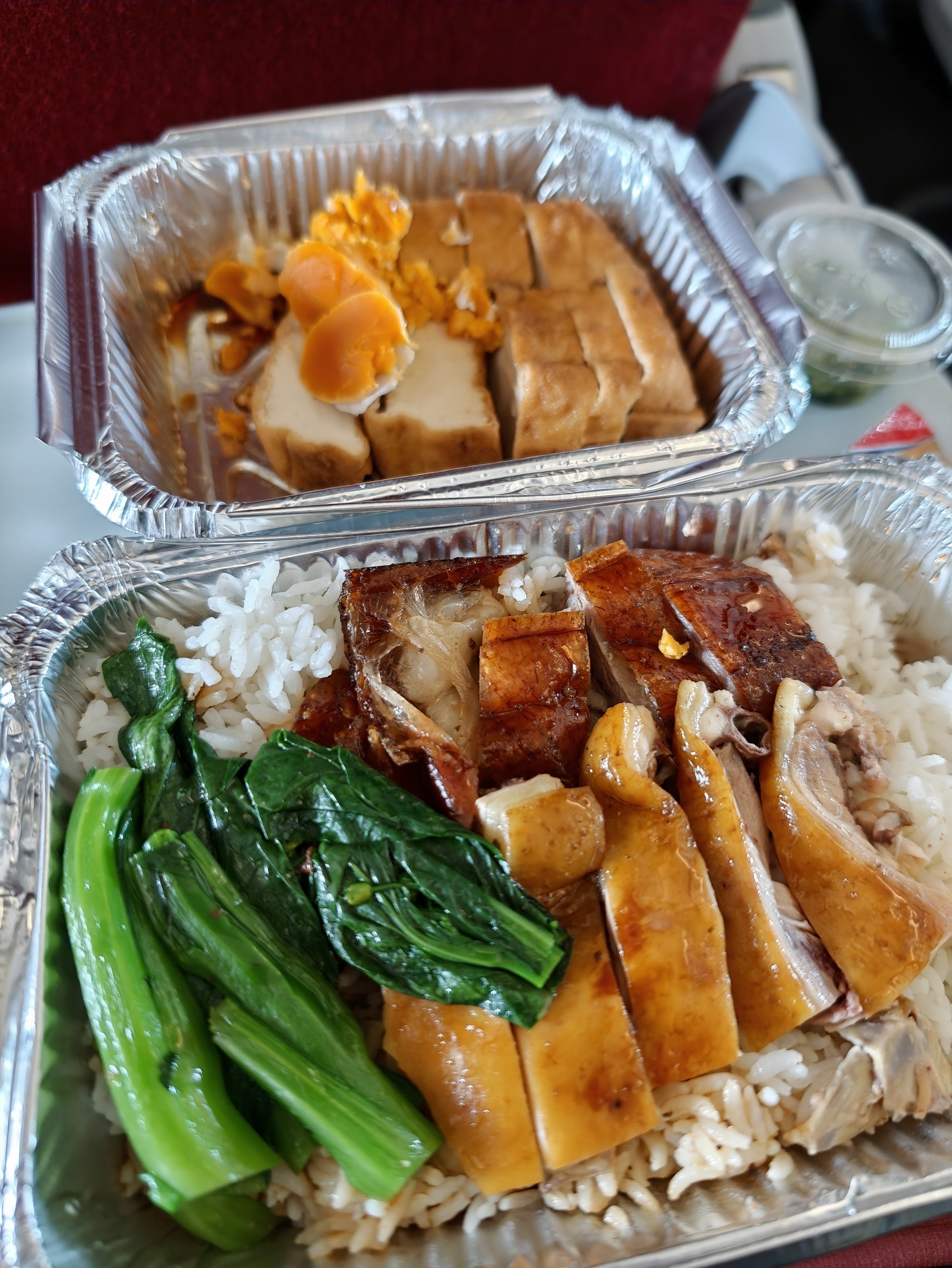 航班延误了，9块钱吃个机场打包的烧鹅饭飞机上吃，烧鹅皮好油润好脆韧，香迷糊了 深