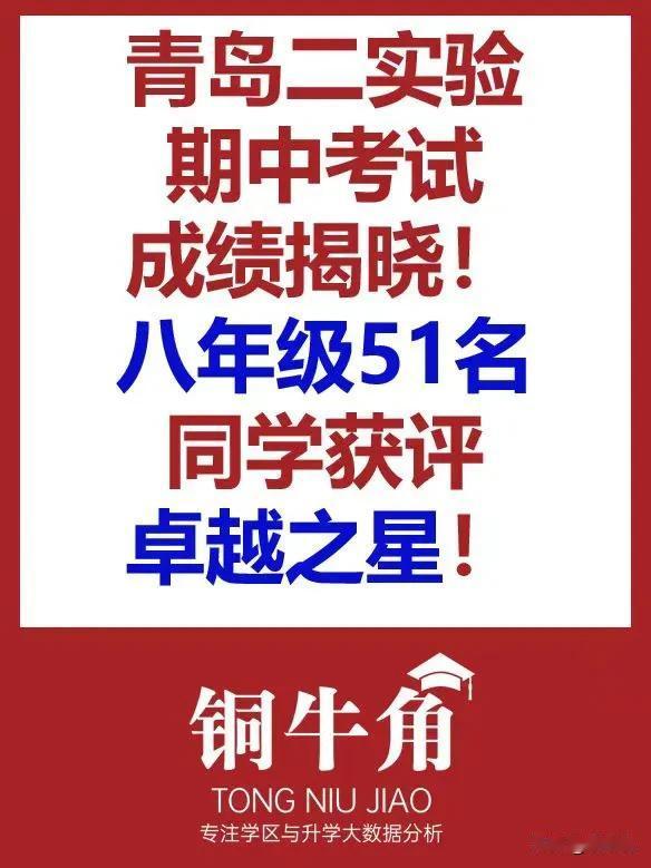 青岛二实验期中考试成绩揭晓！初二卓越之星！
青岛二实验期中考试成绩揭晓！51名初