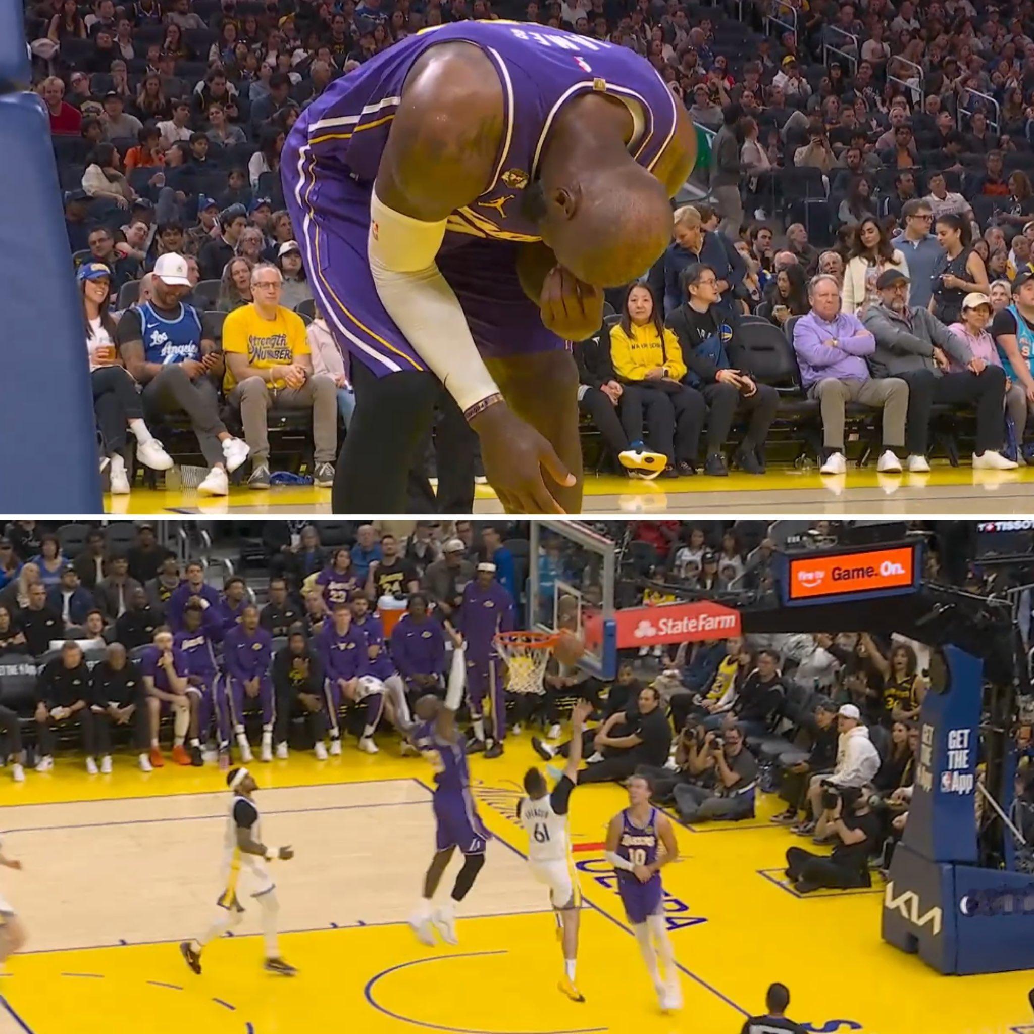 回放看着还行，手部没有变形，应该就是拍疼了。洛杉矶湖人